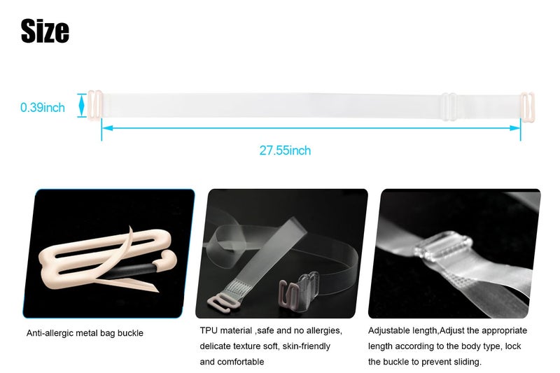 DREETINO Clear Bra Straps, 3-Pairs Invisible Non-Slip Adjustable Bra Straps for Strapless Bra(12mm) - Image 5